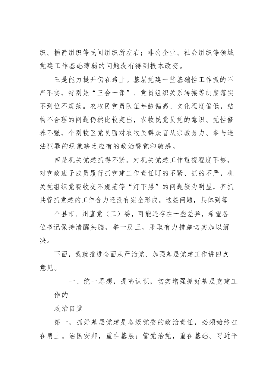 （10篇）基层党组织书记抓党建述职点评讲话.docx，第4页预览