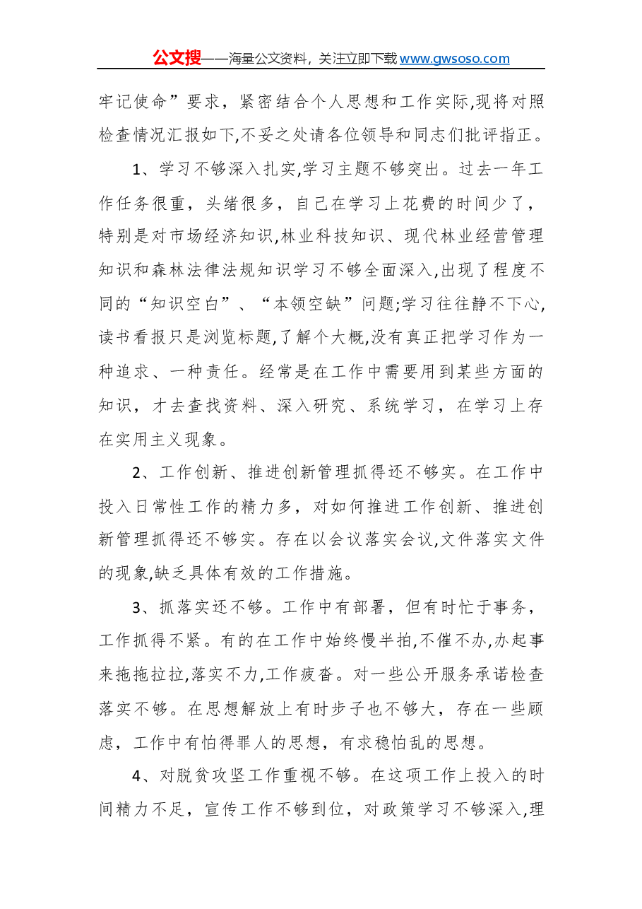 “不忘初心，牢记使命”民主生活会对照检查材料（一）.docx，第2页预览