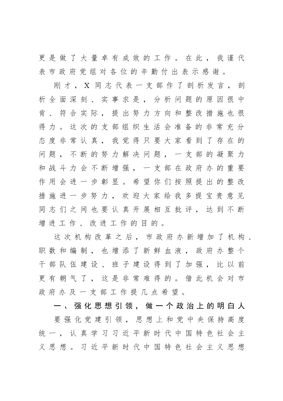 在市政府办机关第一党支部组织生活会上的讲话.docx，第2页预览