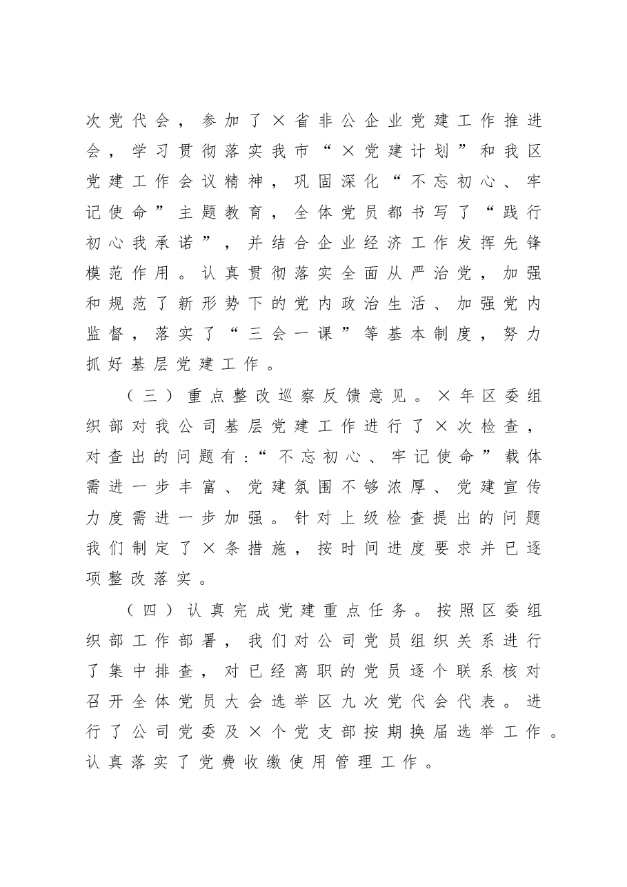 公司党委抓基层党建工作述职报告.docx,第2页预览