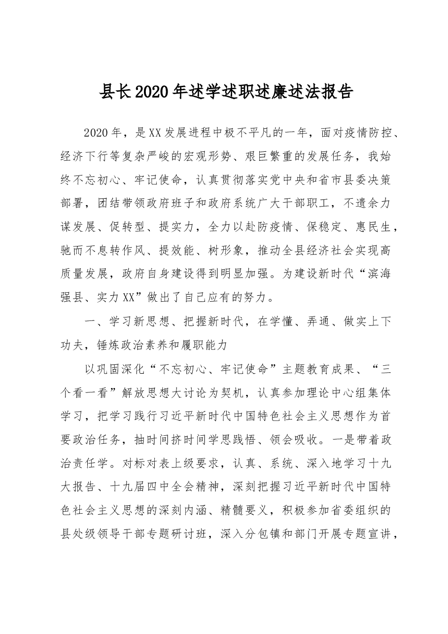 县长2020年述学述职述廉述法报告.docx,第1页预览
