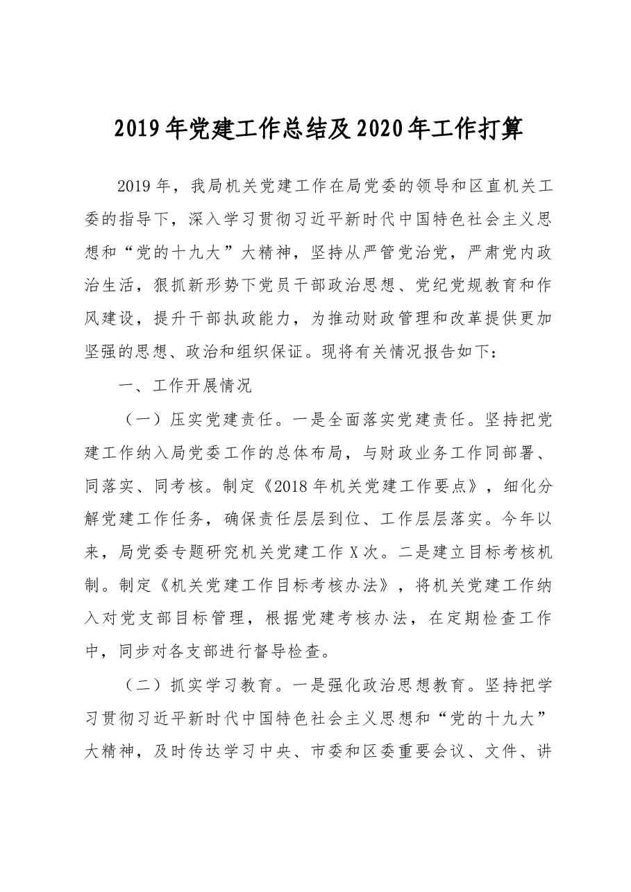 2019年党建工作总结及2020年工作打算.docx,第1页预览