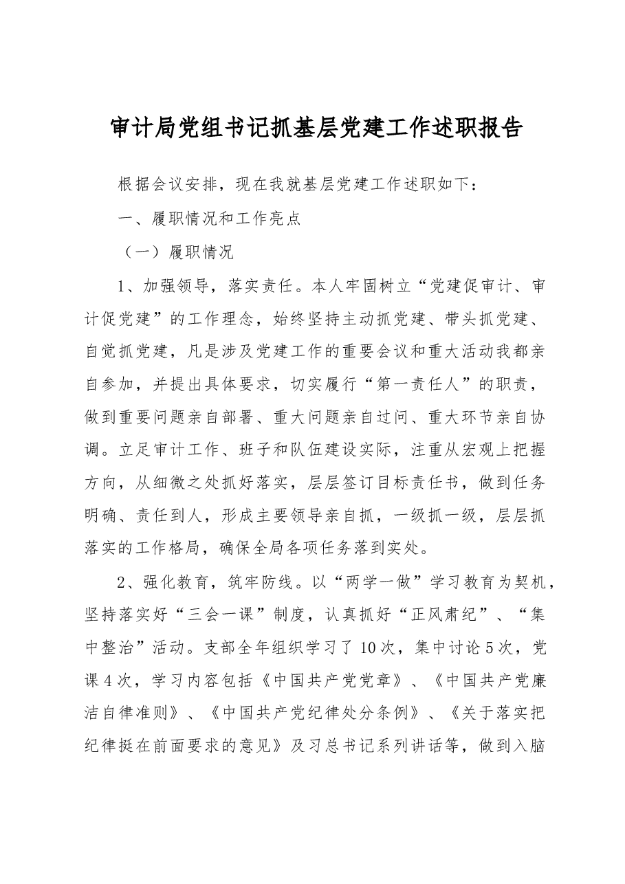 审计局党组书记抓基层党建工作述职报告.docx,第1页预览