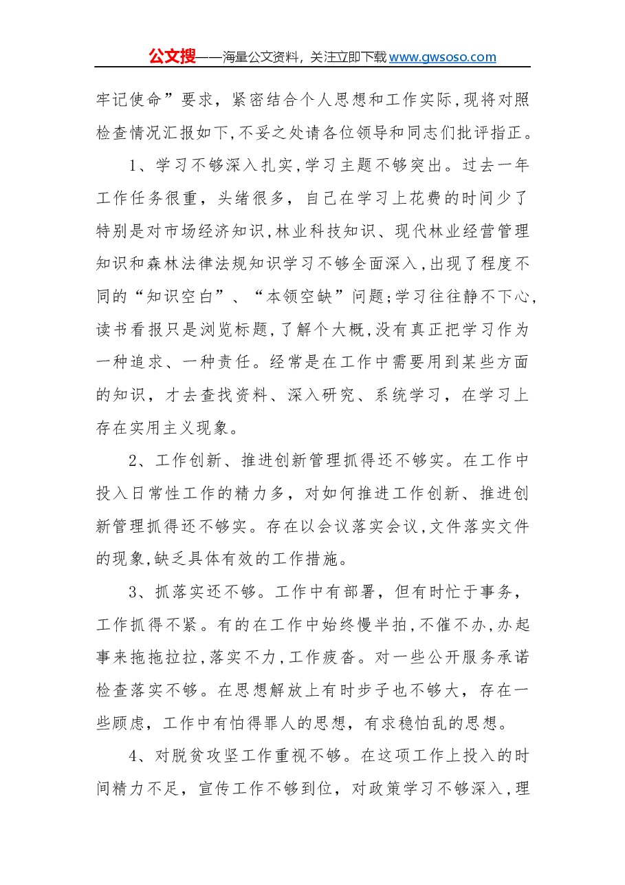 党员干部“不忘初心，牢记使命”民主生活会对照检查材料（一）.docx，第2页预览