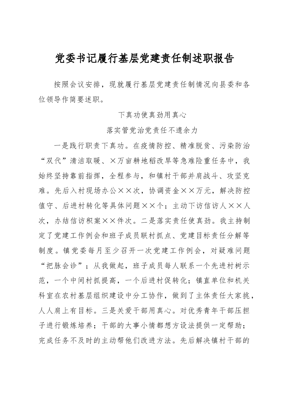 镇党委书记履行基层党建责任制述职报告.docx,第1页预览