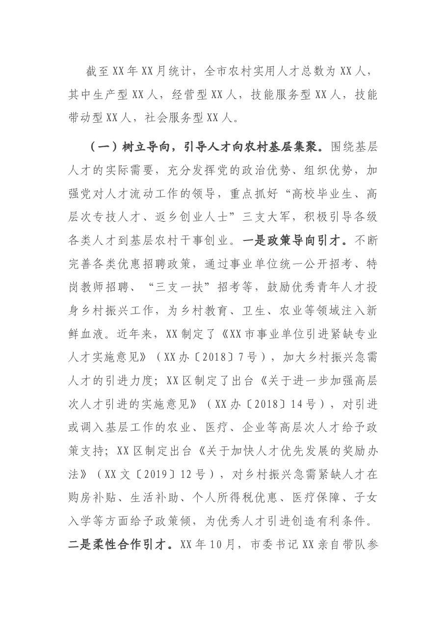 X市人才服务乡村振兴战略情况报告.docx,第2页预览
