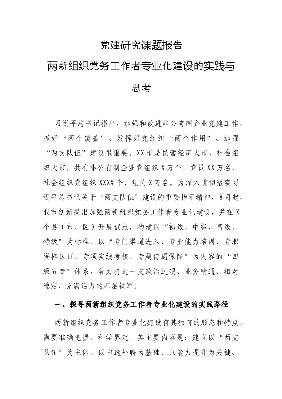 党建研究课题报告_两新组织党务工作者专业化建设的实践与思考.docx,第1页预览