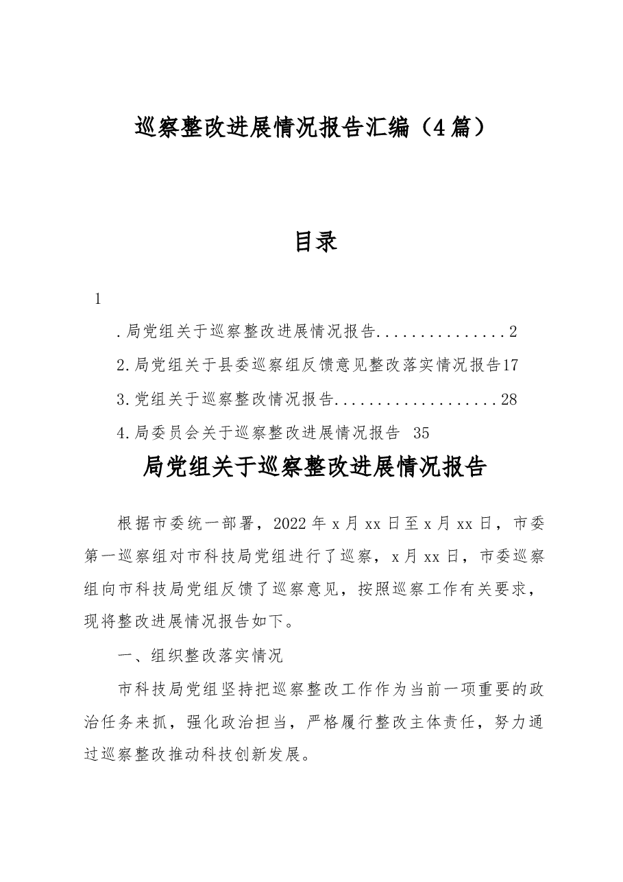 (4篇)巡察整改进展情况报告汇编.docx,第1页预览