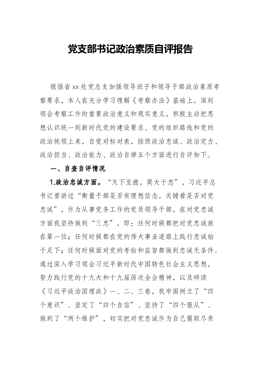 党支部书记政治素质自评报告.docx,第1页预览