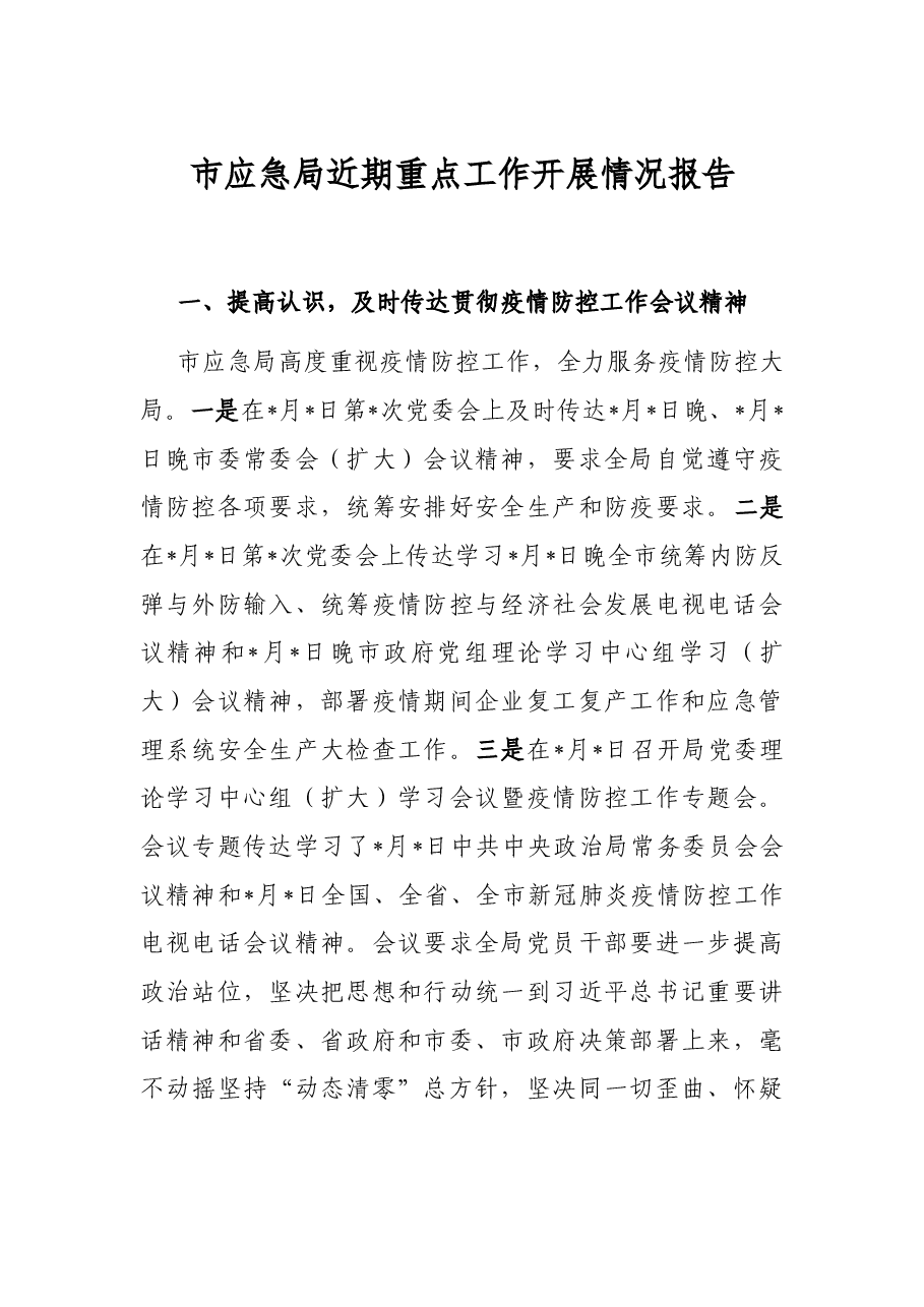 市应急局近期重点工作开展情况报告.docx,第1页预览