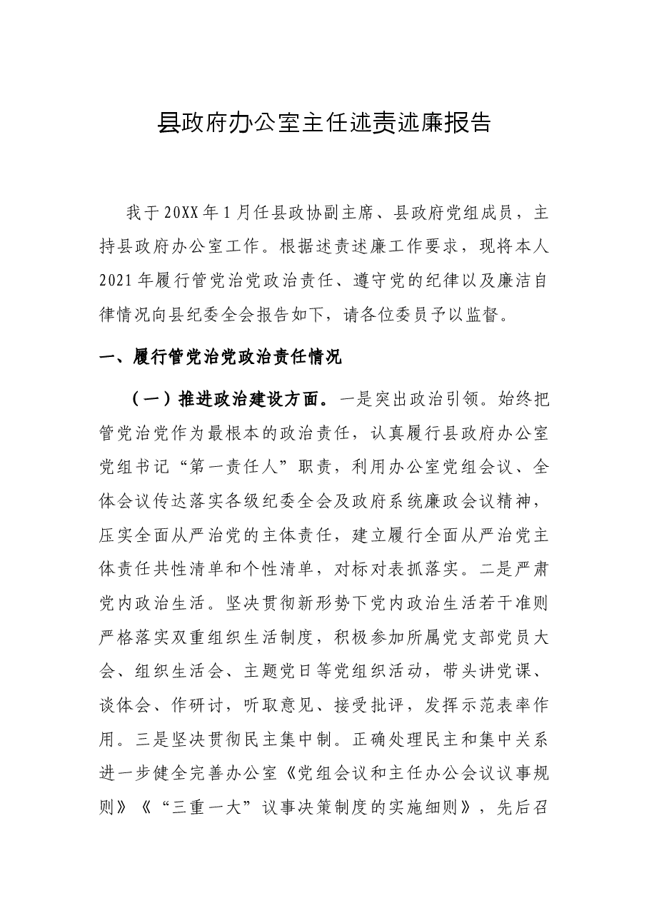 县政府办公室主任述责述廉报告.docx,第1页预览