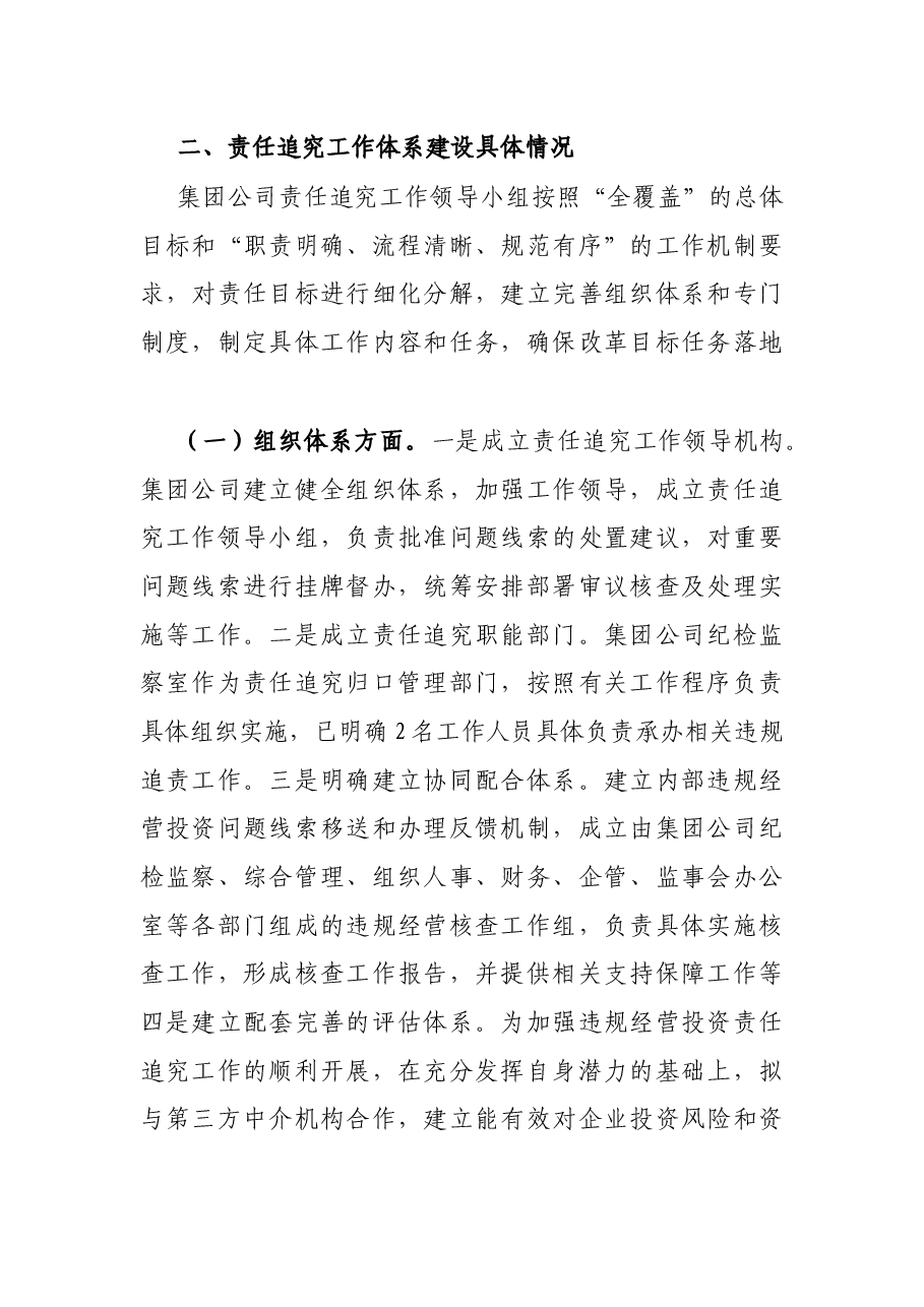 国企X盐业集团关于违规经营投资责任追究工作体系建设任务完成情况的报告.docx，第2页预览