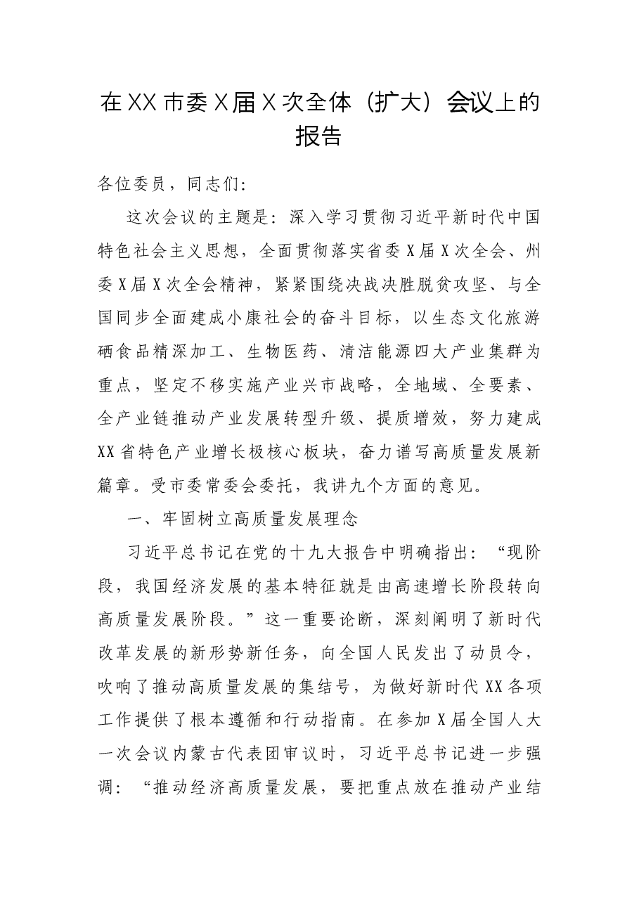在XX市委X届X次全体(扩大)会议上的报告.docx,第1页预览