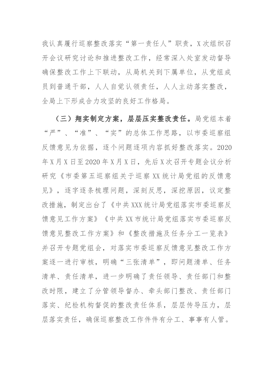 X市局党组书记组织落实市委巡察反馈意见整改工作报告.docx,第3页预览