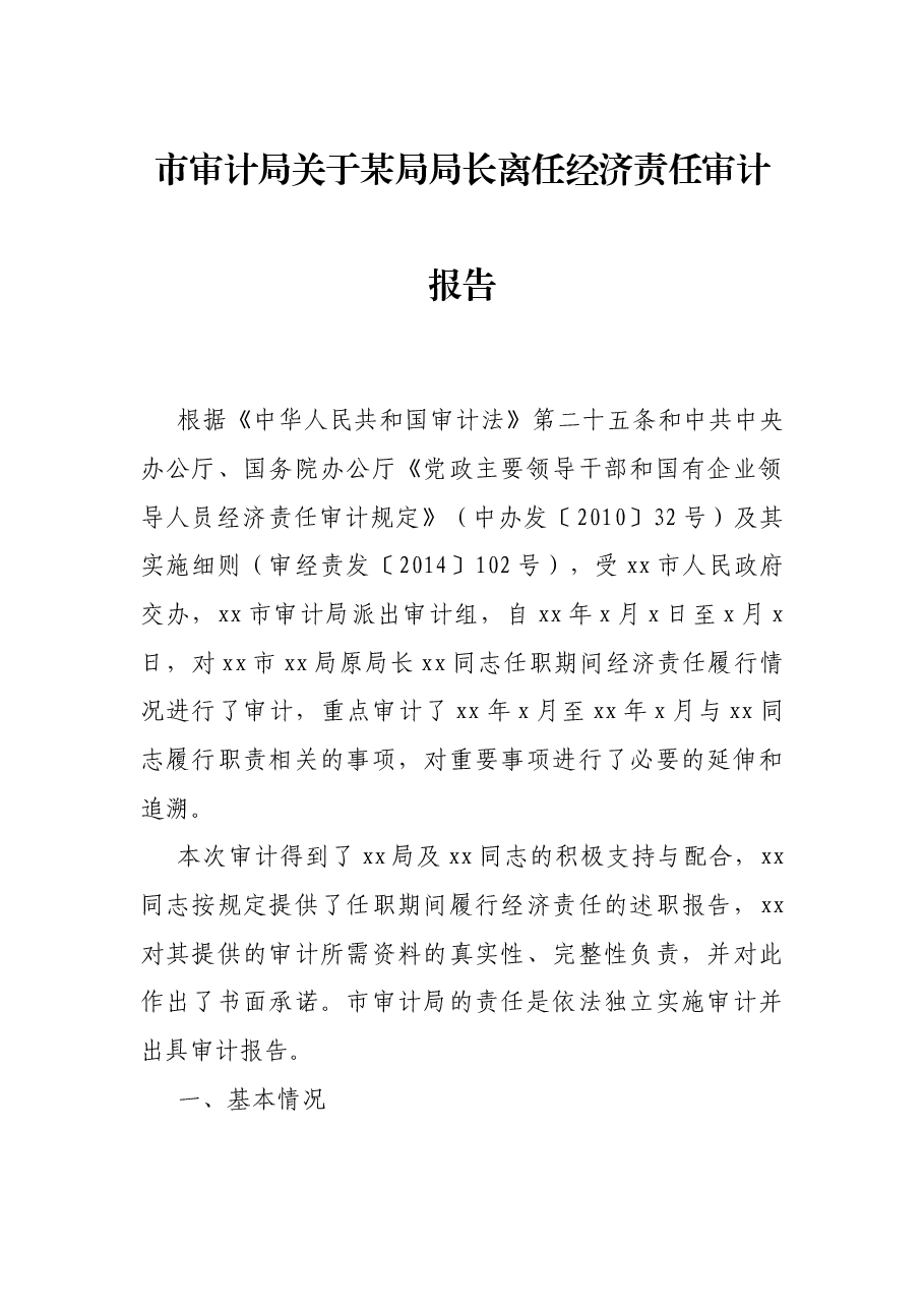 市审计局关于某局局长离任经济责任审计报告.docx,第1页预览