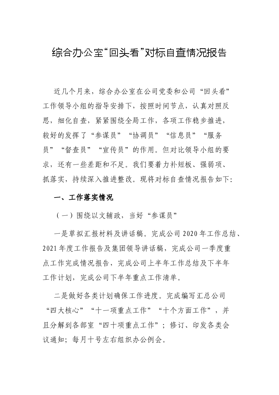 综合办公室“回头看”对标自查情况报告.docx,第1页预览
