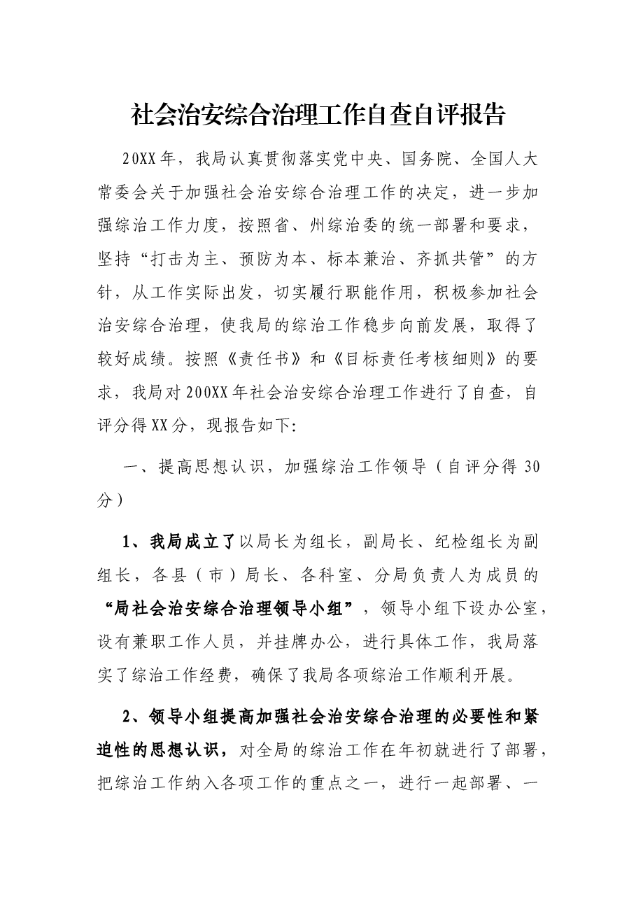 社会治安综合治理工作自查自评报告.docx,第1页预览