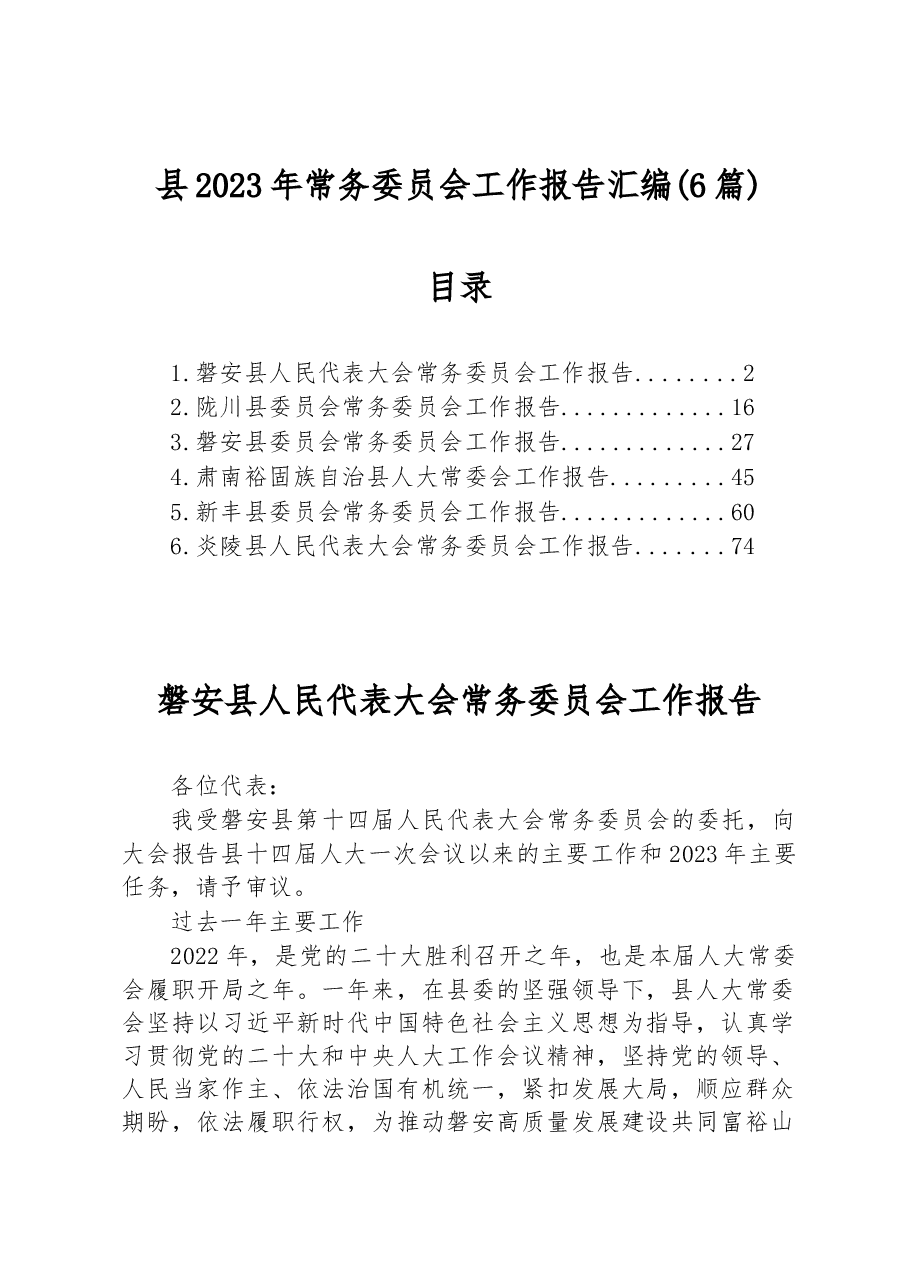 (6篇)县2023年常务委员会工作报告汇编.docx,第1页预览