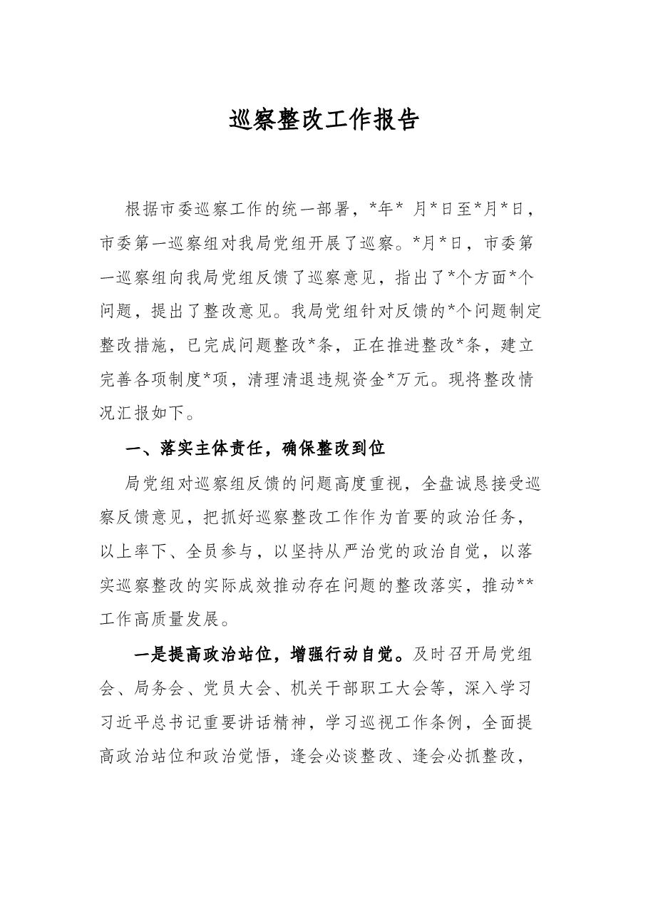 巡察整改工作报告.docx,第1页预览