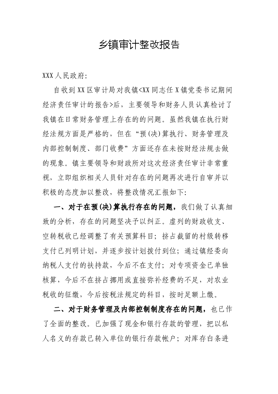 乡镇审计整改报告.docx，第1页预览