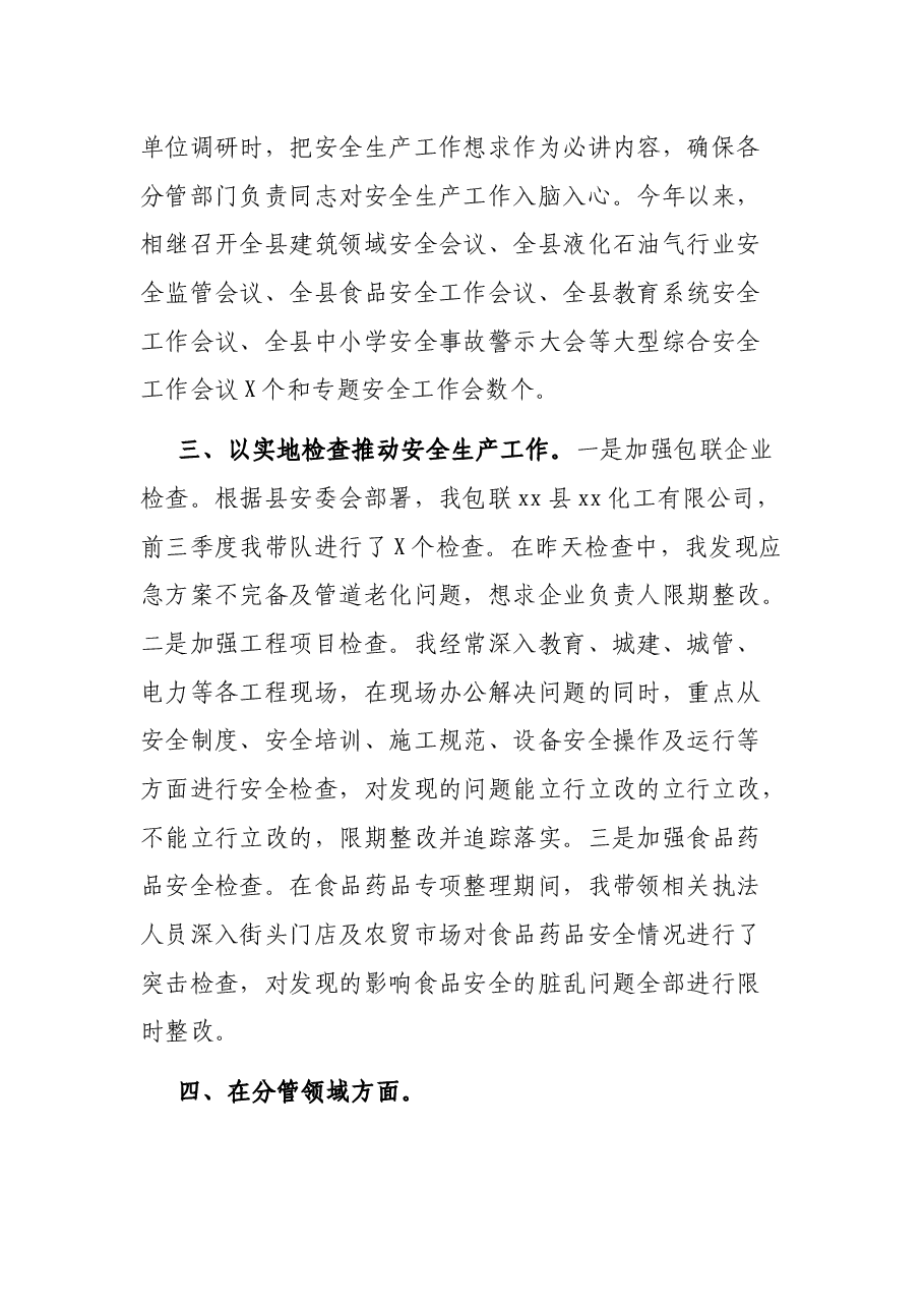 副县长履行安全生产责任和分管领域安全生产工作情况报告.docx,第2页预览