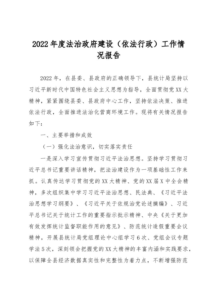 2022年度法治政府建设(依法行政)工作情况报告.docx,第1页预览