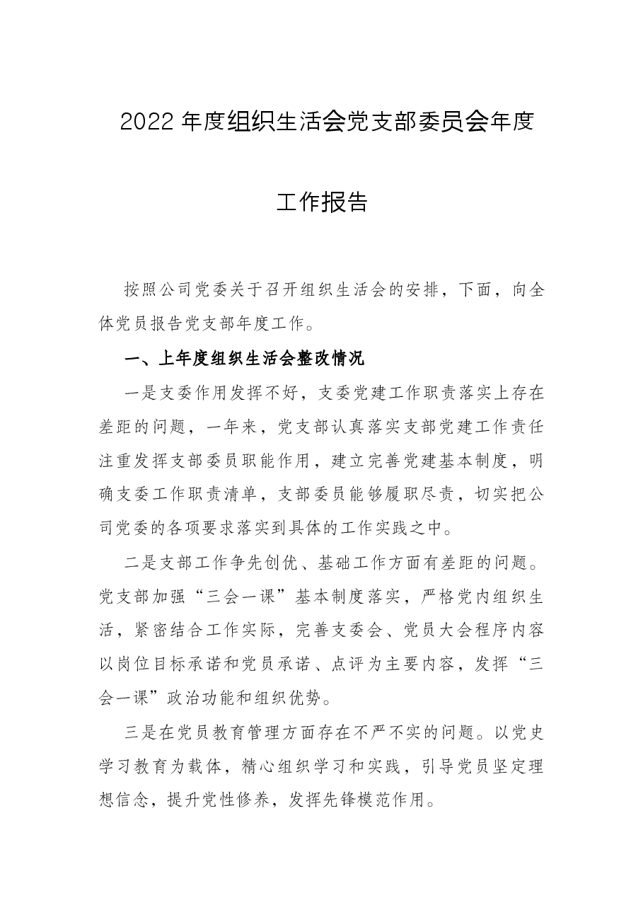 2022年度组织生活会党支部委员会年度工作报告.docx,第1页预览