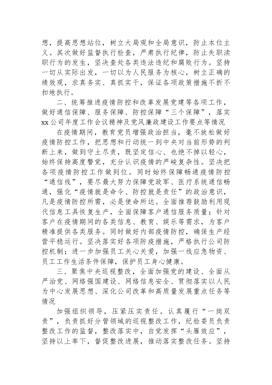 纪检委员落实全面从严治党主体责任情况报告（集团公司）.docx，第2页预览