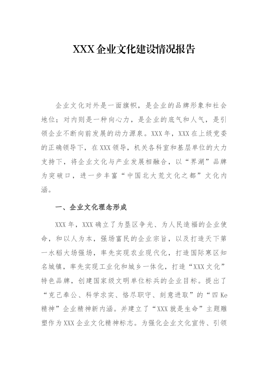 XXX企业文化建设情况报告.docx,第1页预览
