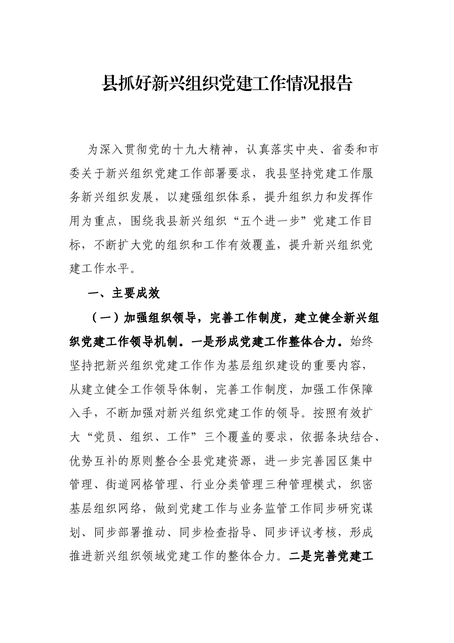 县抓好新兴组织党建工作情况报告.docx,第1页预览