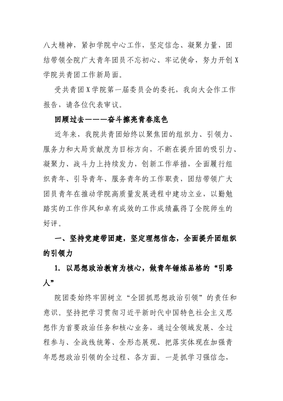 坚定信念 凝聚力量 开拓进取 用实干和担当 谱写X学院共青团工作新篇章——在共青团X学院第二次代表大会上的报告.docx,第2页预览
