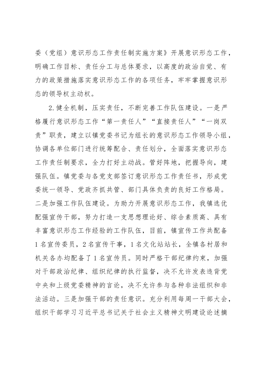 关于某镇2022年落实意识形态工作责任制情况的报告.docx,第2页预览