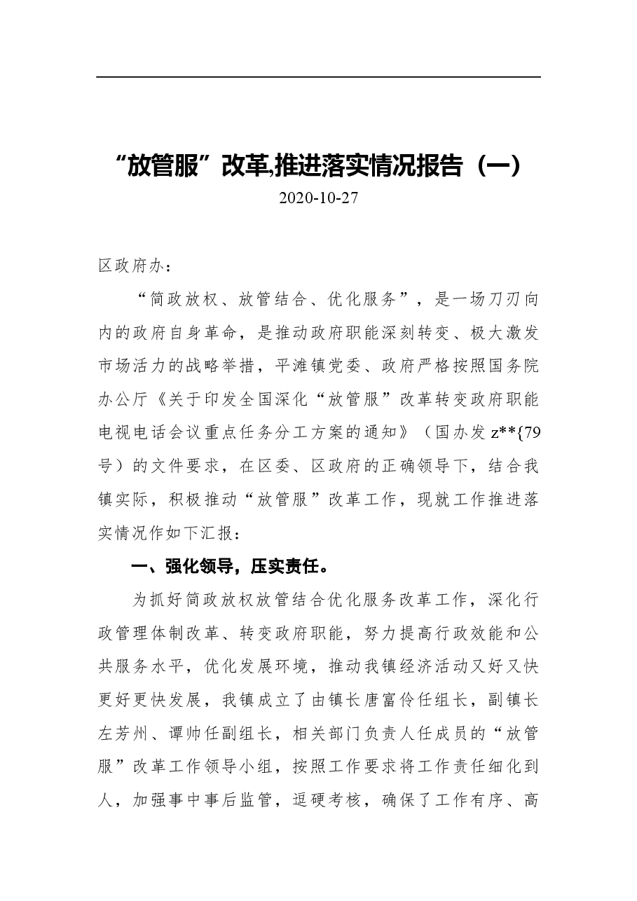 （2篇）放管服改革推进落实情况报告.docx，第1页预览