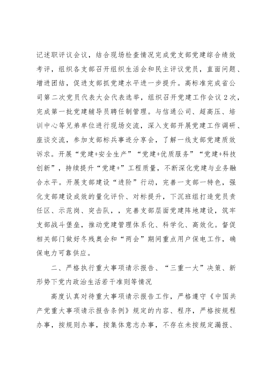 2022年公司党委书记履职尽责及“一岗双责”落实情况报告.docx,第2页预览