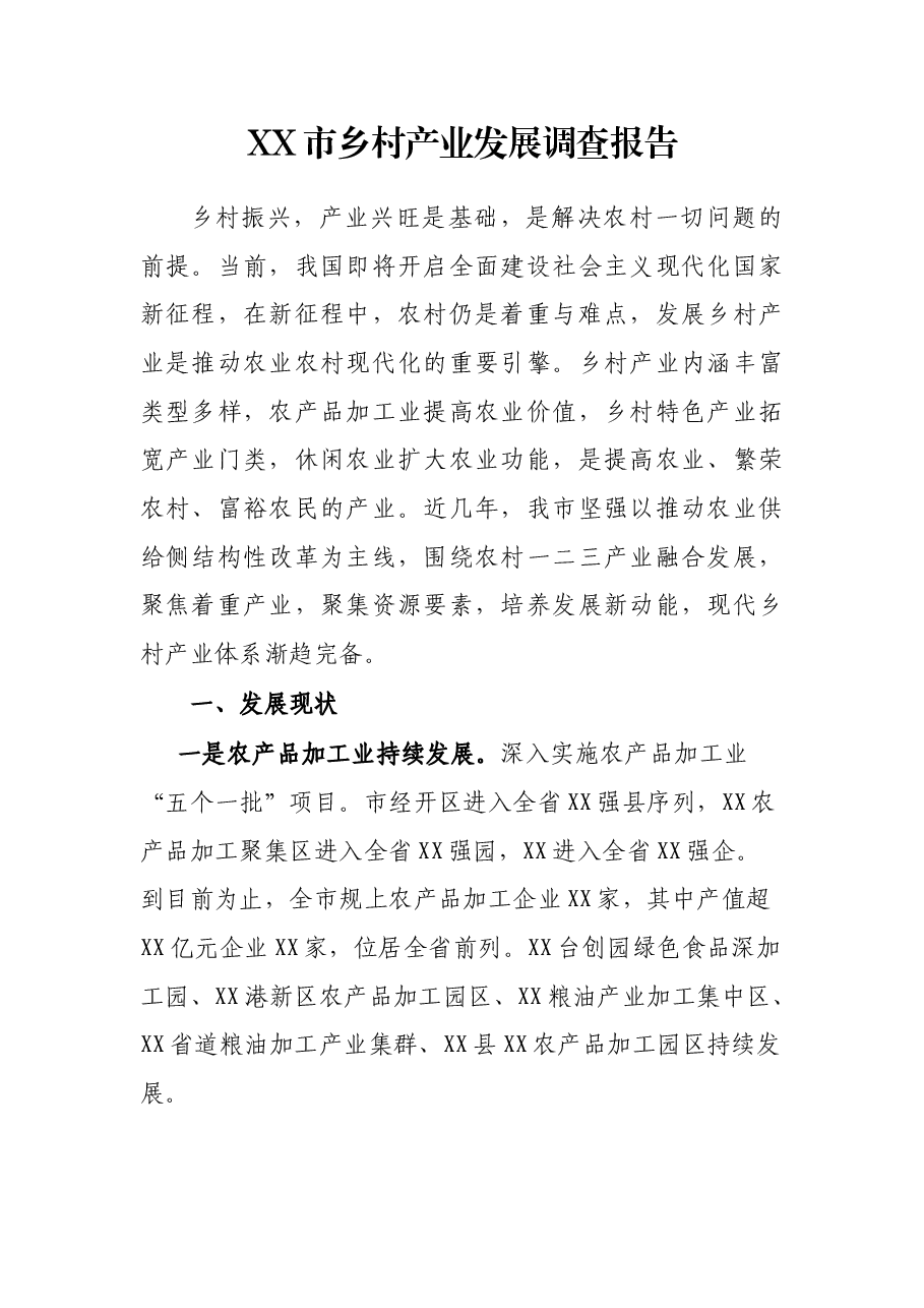 XX市乡村产调查报告.docx,第1页预览