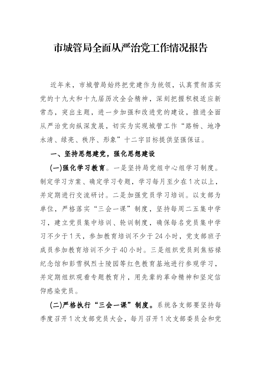 市城管局全面党工作情况报告.docx,第1页预览