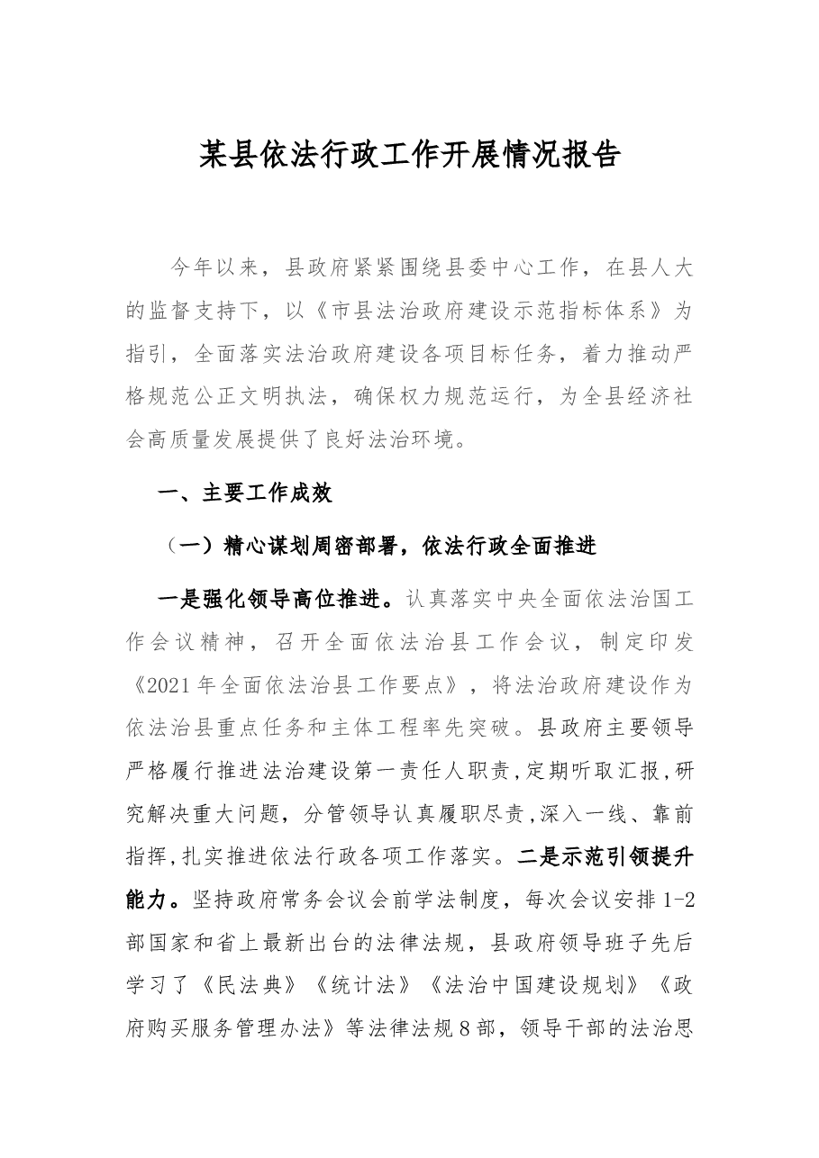 某县依法行政工作开展情况报告.docx,第1页预览