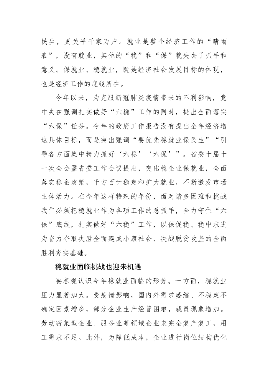 关于以稳就业为重点守住“六保”底线的思考.docx,第2页预览