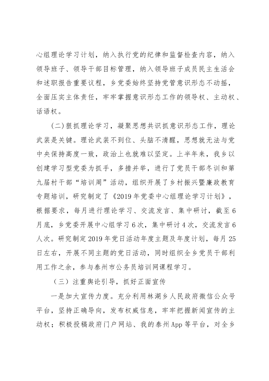 林湖乡2019年上半年意识形态工作情况汇报.docx,第2页预览