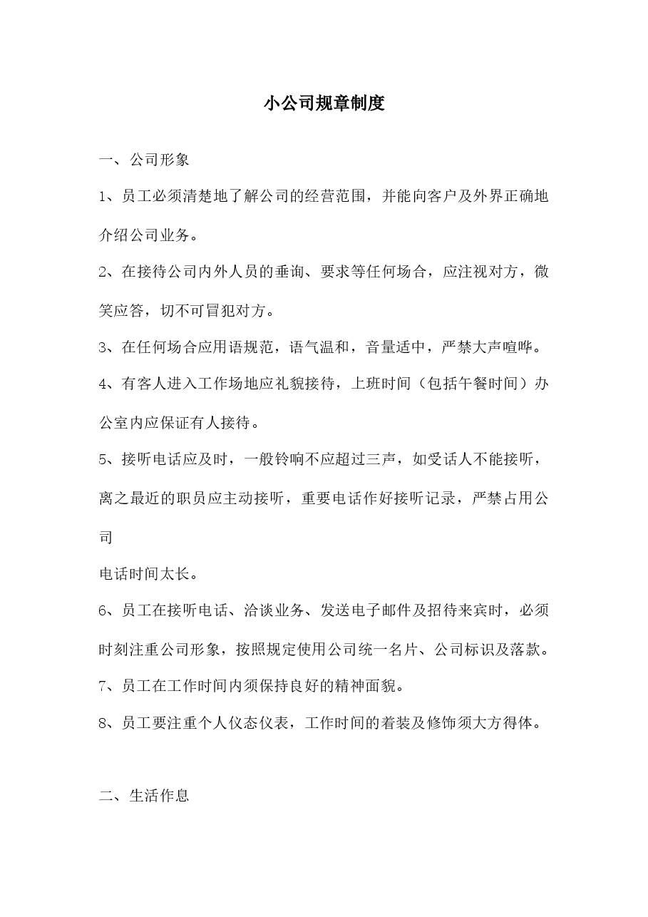小公司规章制度.docx,第1页预览