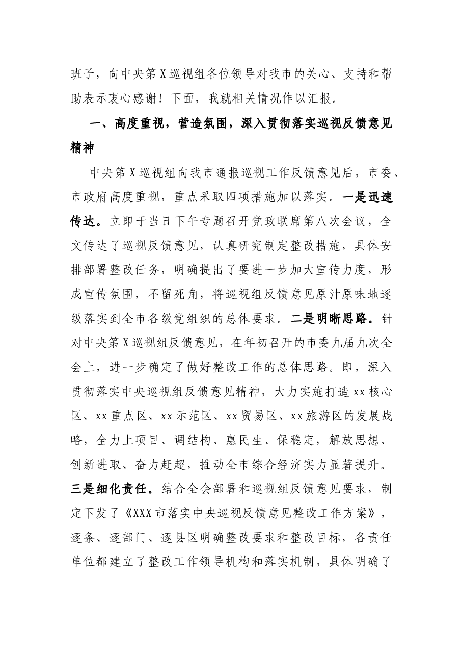X市委市政府关于中央巡视组反馈意见整改落实情况的汇报.docx,第2页预览