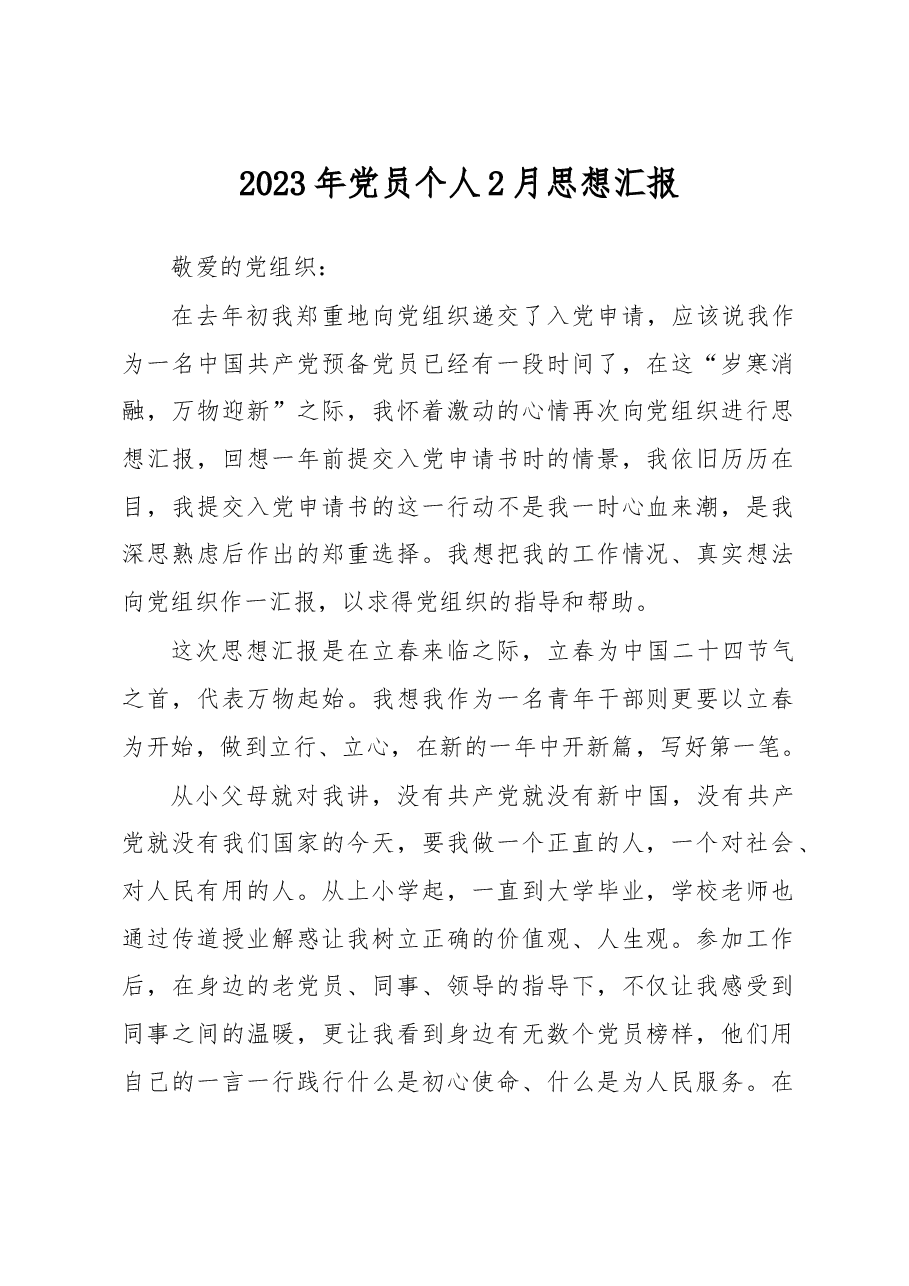 2023年党员个人2月思想汇报.docx，第1页预览