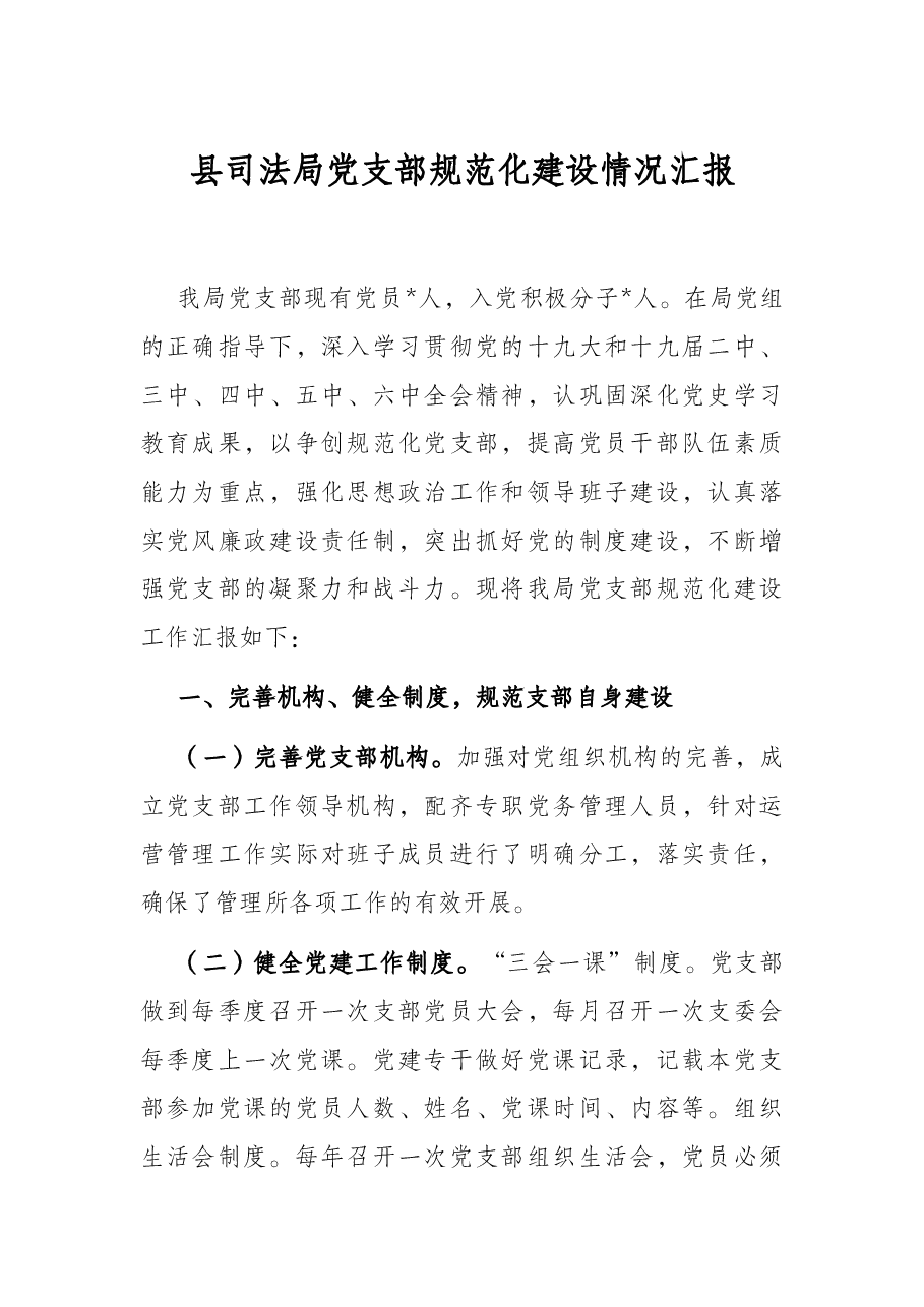 县司法局党支部规范化建设情况汇报.docx,第1页预览