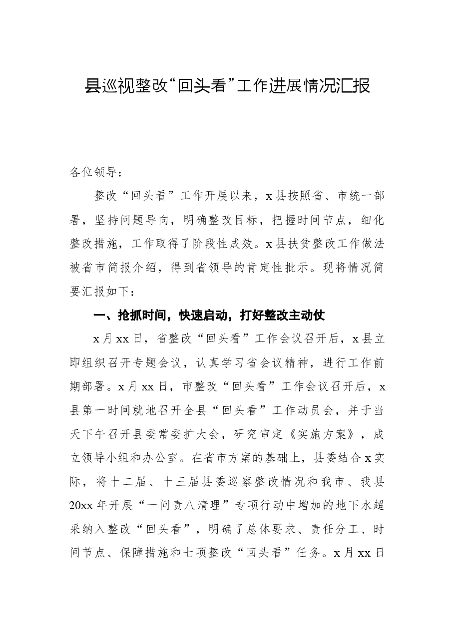 县巡视整改“回头看”工作进展情况汇报.docx,第1页预览