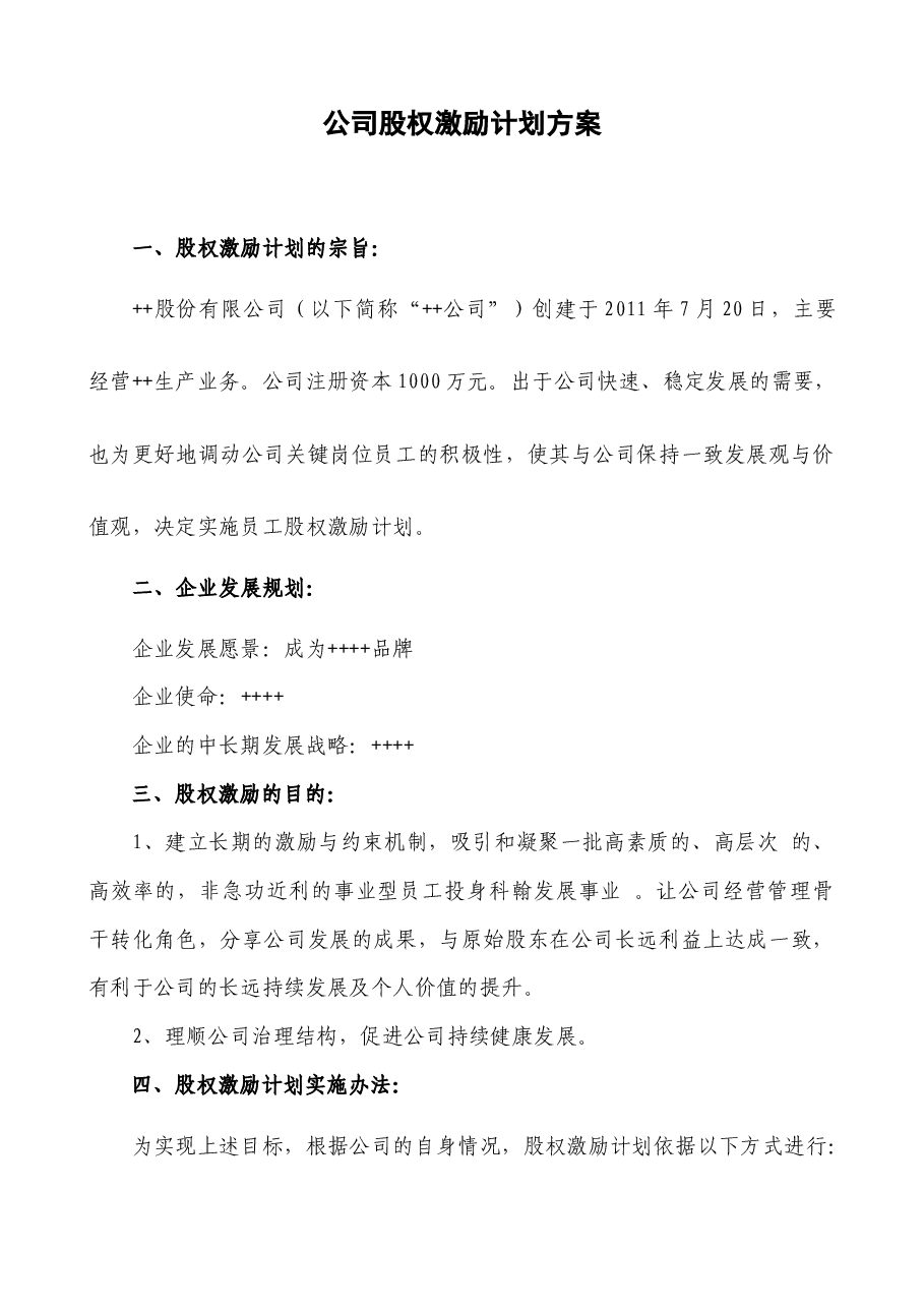 民营股份公司股权激励方案.docx，第1页预览