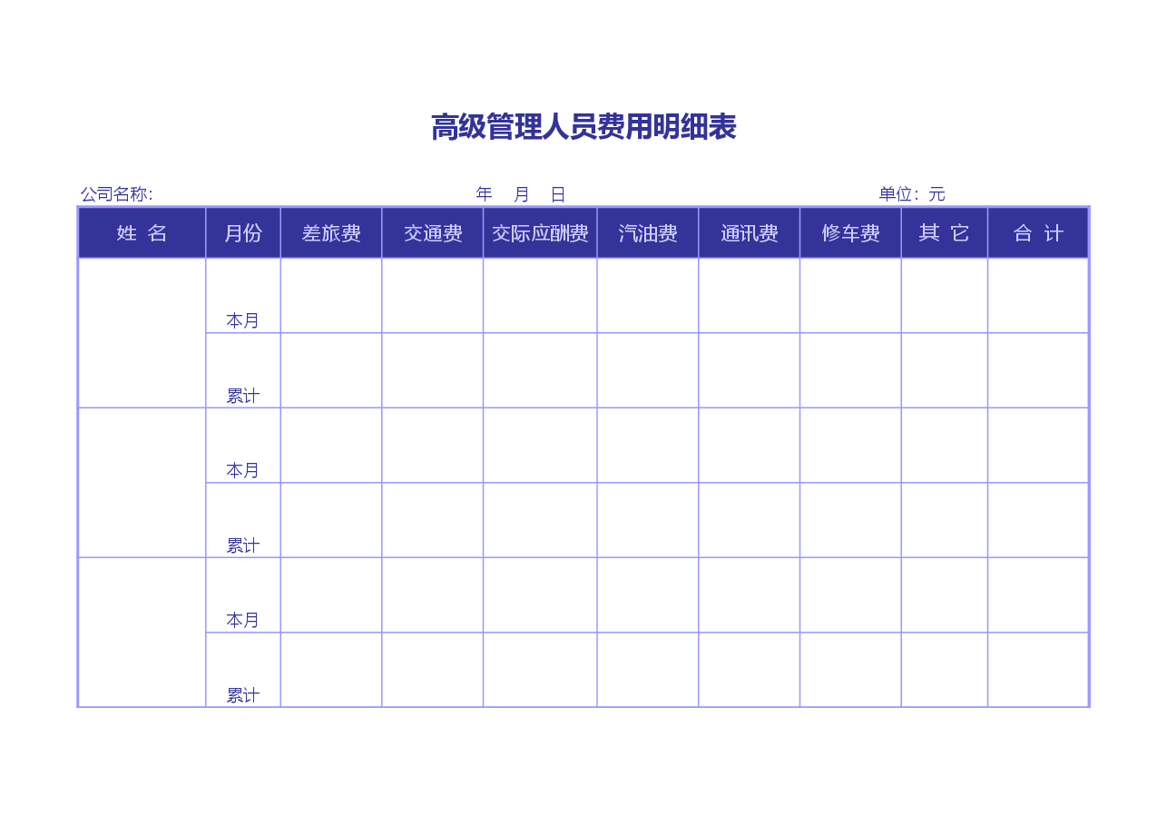 参考工具:高级人员费用明细表.xls,第1页预览