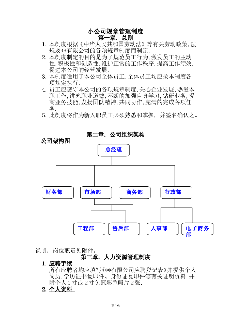 小公司全套管理制度.doc,第1页预览