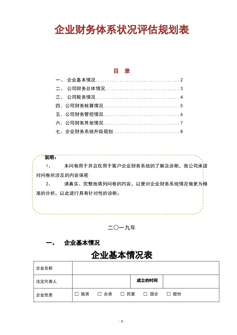 参考工具《企业财务体系诊断规划表》.doc,第1页预览