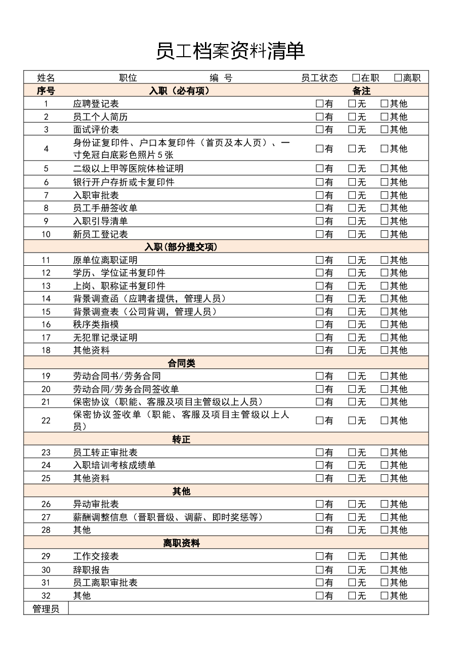 员工档案资料清单.docx,第1页预览