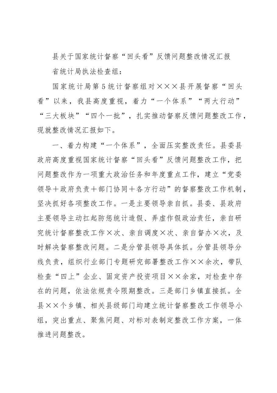 县关于国家统计督察“回头看”反馈问题整改情况汇报.docx,第1页预览
